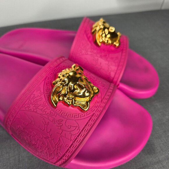 Women's Versace Fuchsia Pink Palazzo Medusa Slides COA - Size EU 39 - Picture 3 of 11